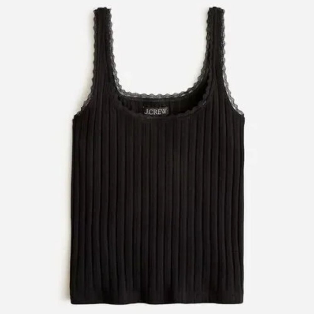 Bundle of Two J. Crew Pointelle Tank Tops, size large, black and white, NWT